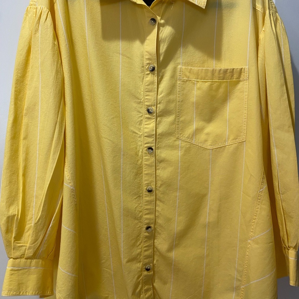 Women’s yellow Stripe Button-Up Shirt